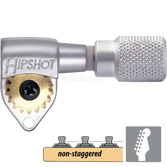 Hipshot 6K1GN0S Classic Open-Gear 6 in line NON-Staggered KNURLED Buttons, SATIN