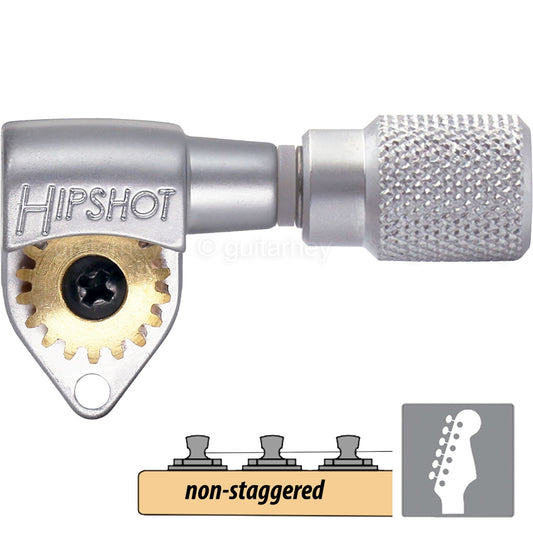 Hipshot 6K1GN0S Classic Open-Gear 6 in line NON-Staggered KNURLED Buttons, SATIN