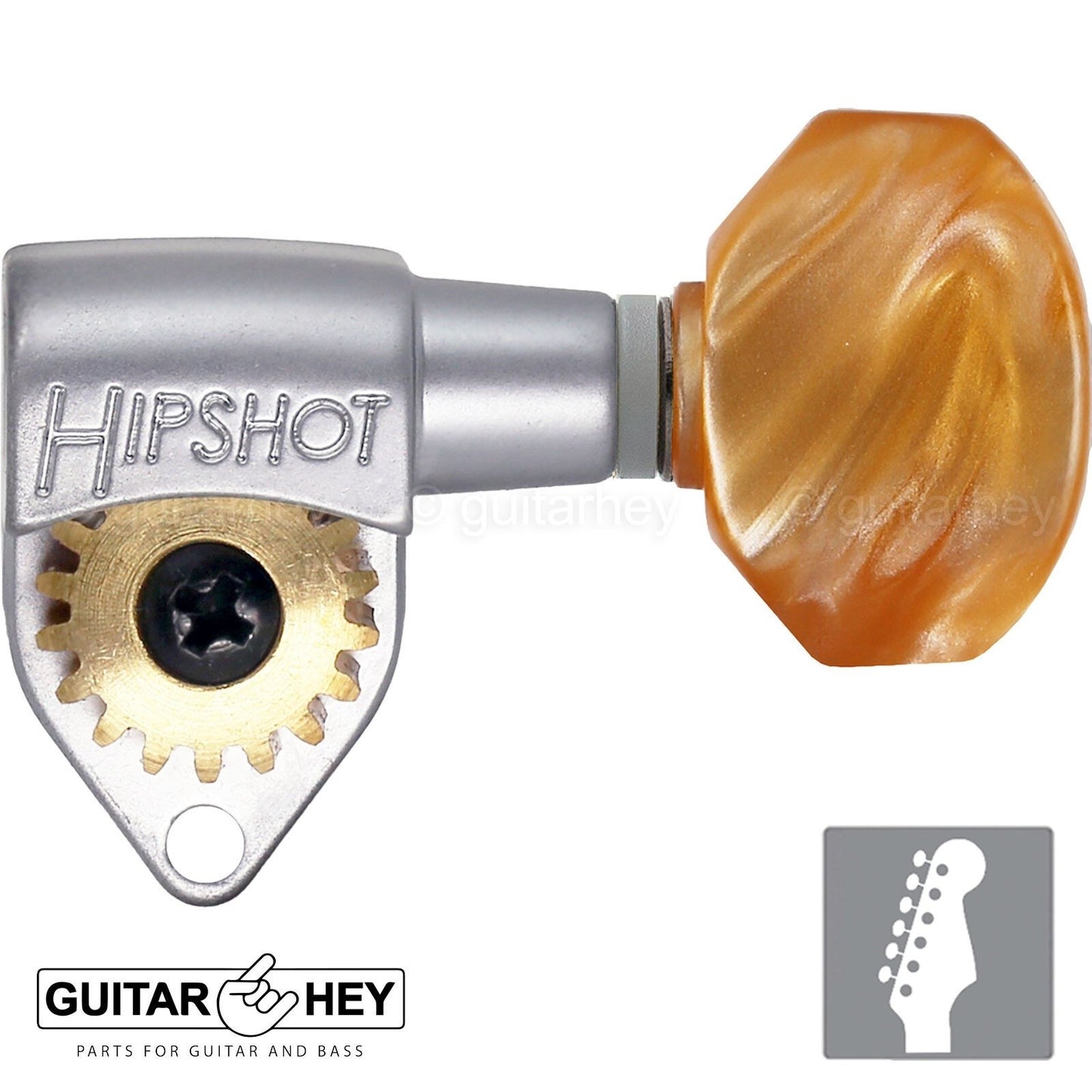 Hipshot 6K1GN0S-HEX-A Classic Open-Gear 6 in line STAGGERED Right Handed - SATIN