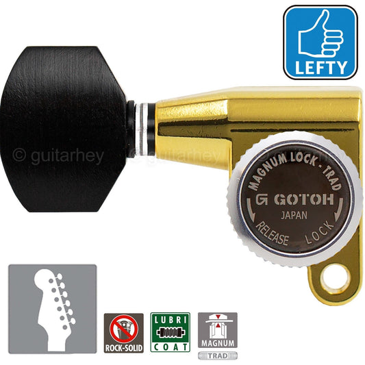 NEW Gotoh SG360-EN07 MGT 6 In-Line Locking Mini Tuners LEFT-HANDED - GOLD