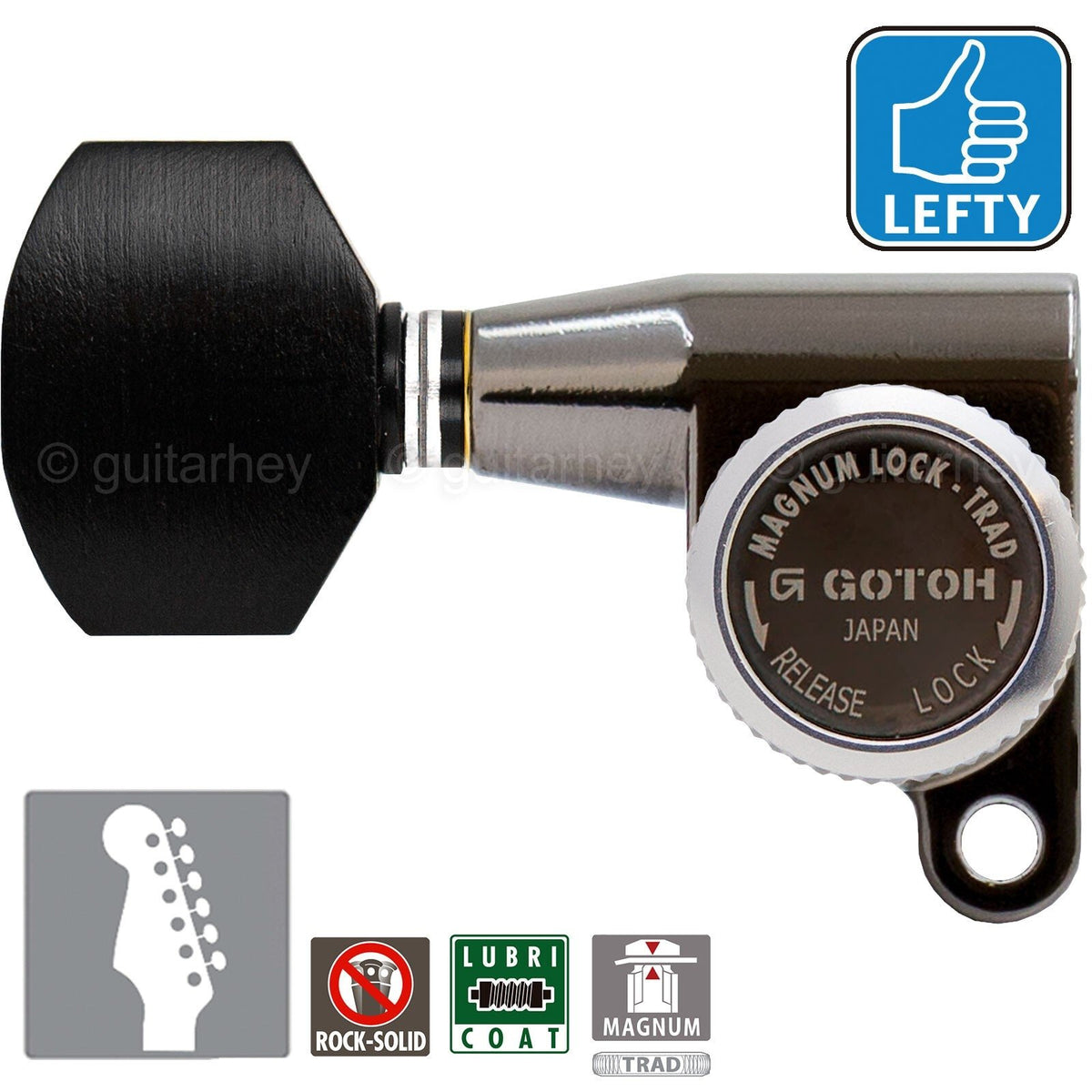 NEW Gotoh SG360-EN07 MGT 6 In-Line Locking Mini Tuners LEFT-HANDED - COSMO BLACK