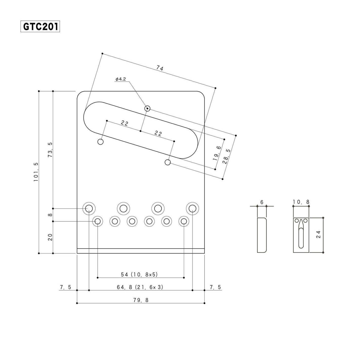 NEW Gotoh GTC201 Telecaster Vintage Style Bridge Brass Saddles LEFT HAND - BLACK