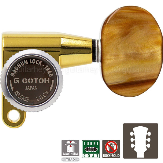 NEW Gotoh SG360-P2 MGT L3+R3 LOCKING Mini Tuners LARGE AMBER Buttons 3x3 - GOLD