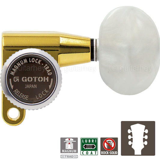 NEW Gotoh SG360-P1 MGT L3+R3 LOCKING Mini Tuners LARGE PEARL Buttons 3x3 - GOLD