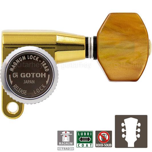 NEW Gotoh SG360-P8 MGT L3+R3 LOCKING Mini Tuners SMALL AMBER Buttons 3x3 - GOLD