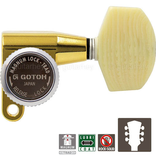 NEW Gotoh SG360-M01 MGT L3+R3 LOCKING Mini Tuners LARGE IVORY Buttons 3x3 - GOLD