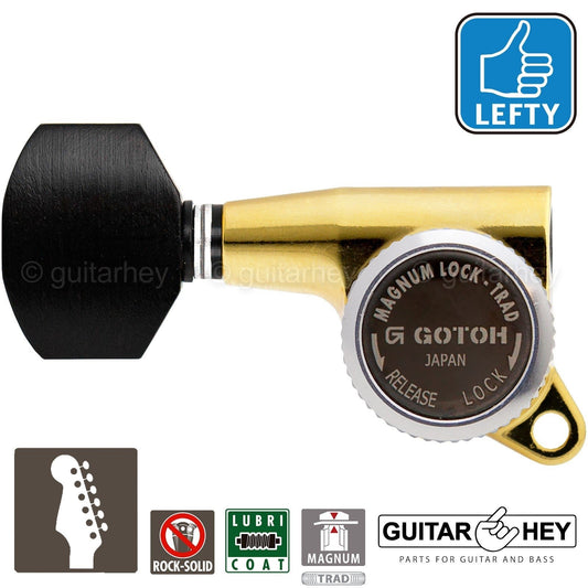 NEW Gotoh SG381-EN07 MGT 6 in Line Staggered Locking Tuners LEFT-HANDED - GOLD