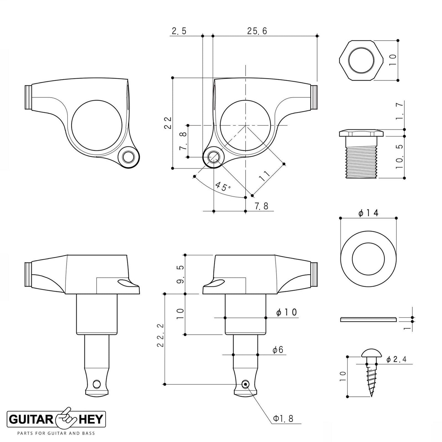 NEW Gotoh SGS510Z-A60LX Luxury Mode L3+R3 SET Tuning Keys 1:18 Ratio 3x3, CHROME