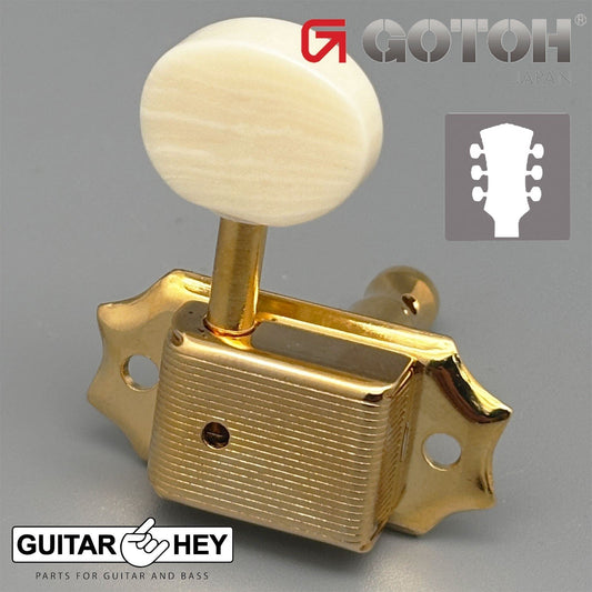 NEW Gotoh SD90-M5 Tuners Tuning Vintage Keys Set L3+R3 IVORY Buttons 3x3 - GOLD