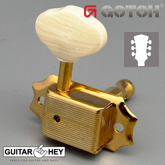 NEW Gotoh SD90-M6 Tuners Tuning Vintage Keys Set L3+R3 IVORY Buttons 3x3 - GOLD