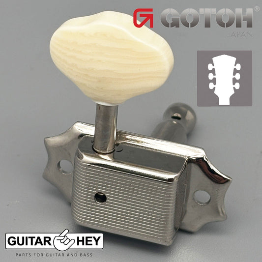 NEW Gotoh SD90-M6 Tuners Tuning Vintage Keys Set L3+R3 IVORY Buttons 3x3, NICKEL