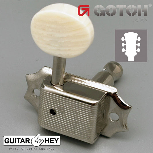 NEW Gotoh SD90-M5 Tuners Tuning Vintage Keys Set L3+R3 IVORY Buttons 3x3, NICKEL