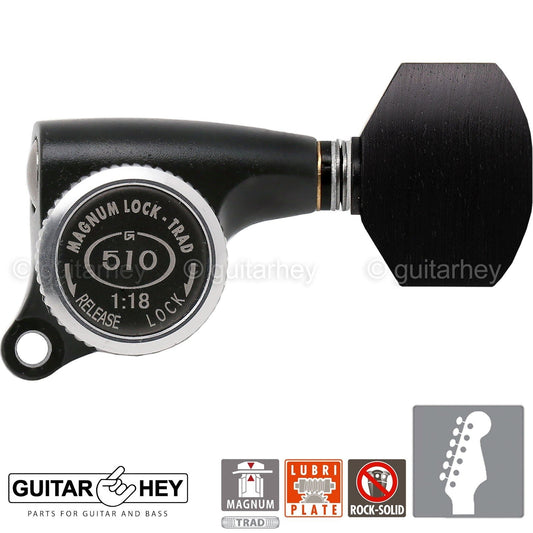 NEW Gotoh SGS510Z-EN07 MGT 6 in line Locking Tuners Set 18:1 Ratio - BLACK SATIN