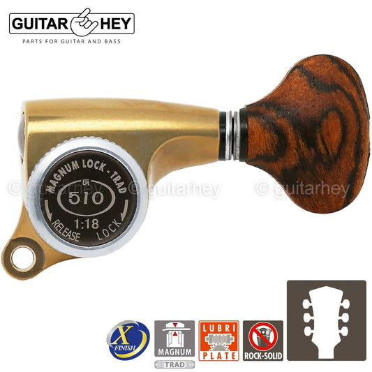 NEW Gotoh SGS510Z-RS5 MGT L3+R3 Set LOCKING Tuners 1:18 Ratio 3x3 ANTIQUE X-GOLD