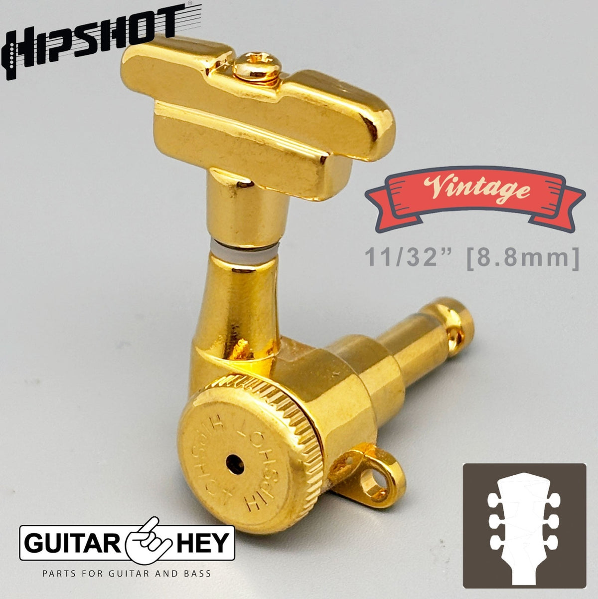 NEW Hipshot Grip-Lock Closed Guitar VINTAGE L3+R3 Imperial Step Buttons 3x3 GOLD
