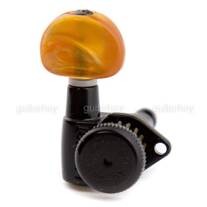 NEW Hipshot Grip-Lock Open-Gear TUNERS w Small AMBER Buttons A12 Set 3x3 - BLACK