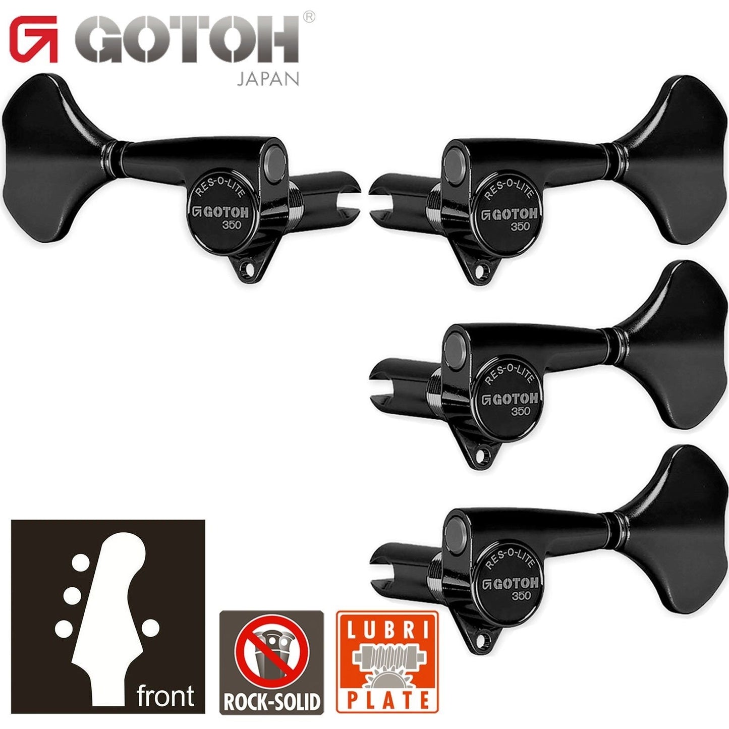NEW Gotoh GB350 RES-O-LITE Aluminum Bass Side 3x1 Set Tuning Keys Set - BLACK