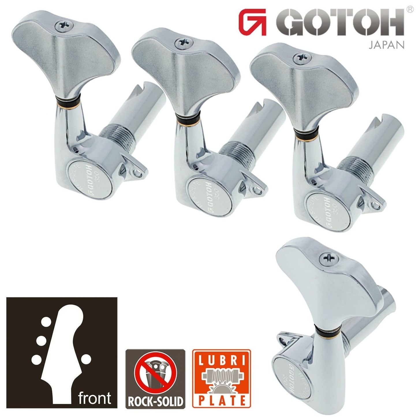 NEW Gotoh GB350 RES-O-LITE Aluminum Bass Side 3x1 Set Tuning Keys Set - CHROME
