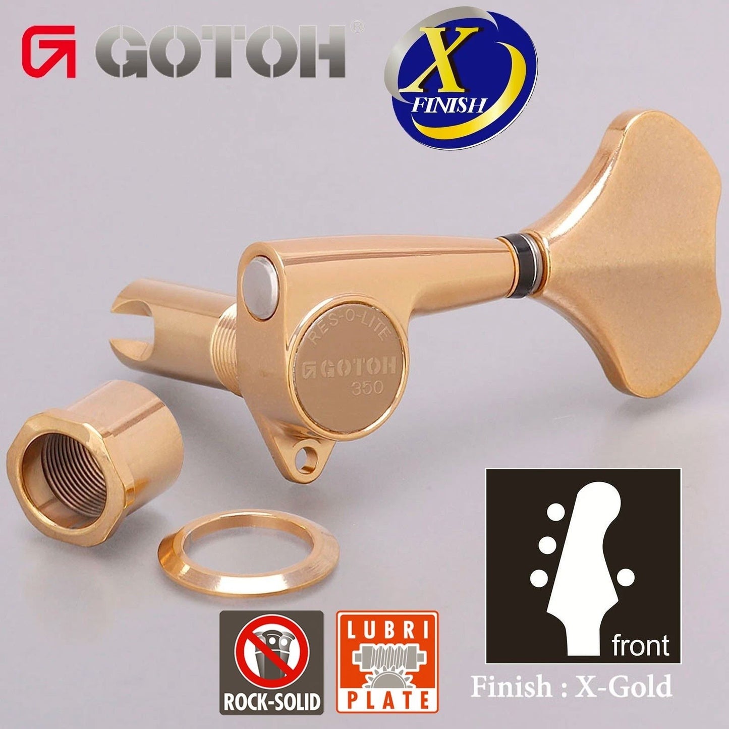 NEW Gotoh GB350 RES-O-LITE Aluminum Bass Side 3x1 Set Tuning Keys - ANTIQUE GOLD