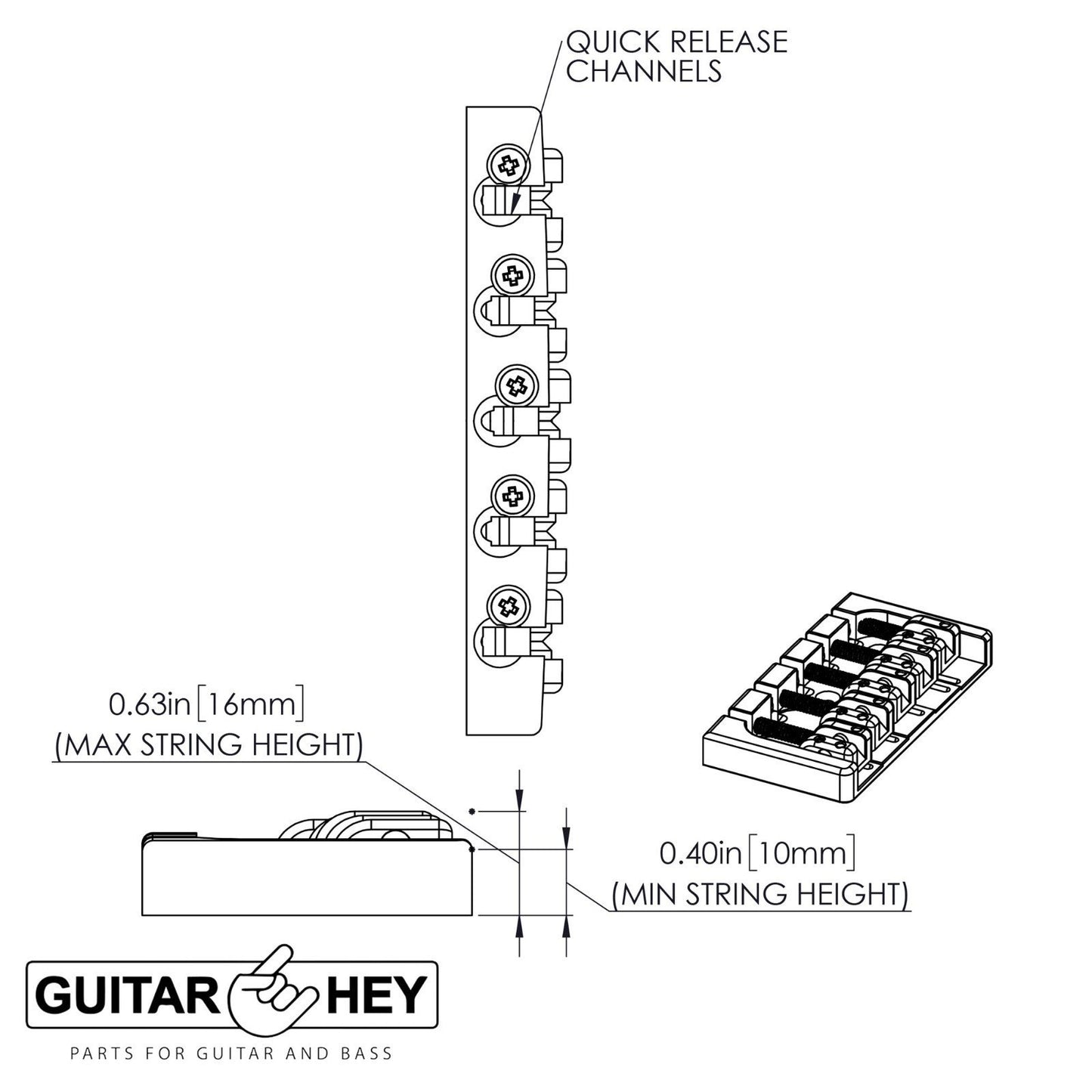 NEW Hipshot 5A500AC 5-String A Style Aluminum Bass Bridge .669" Spacing - CHROME