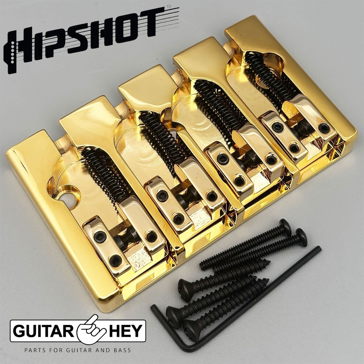 NEW Hipshot 5A4FM1AG 4 string A Style Fender Mount Aluminum Bass Bridge - GOLD