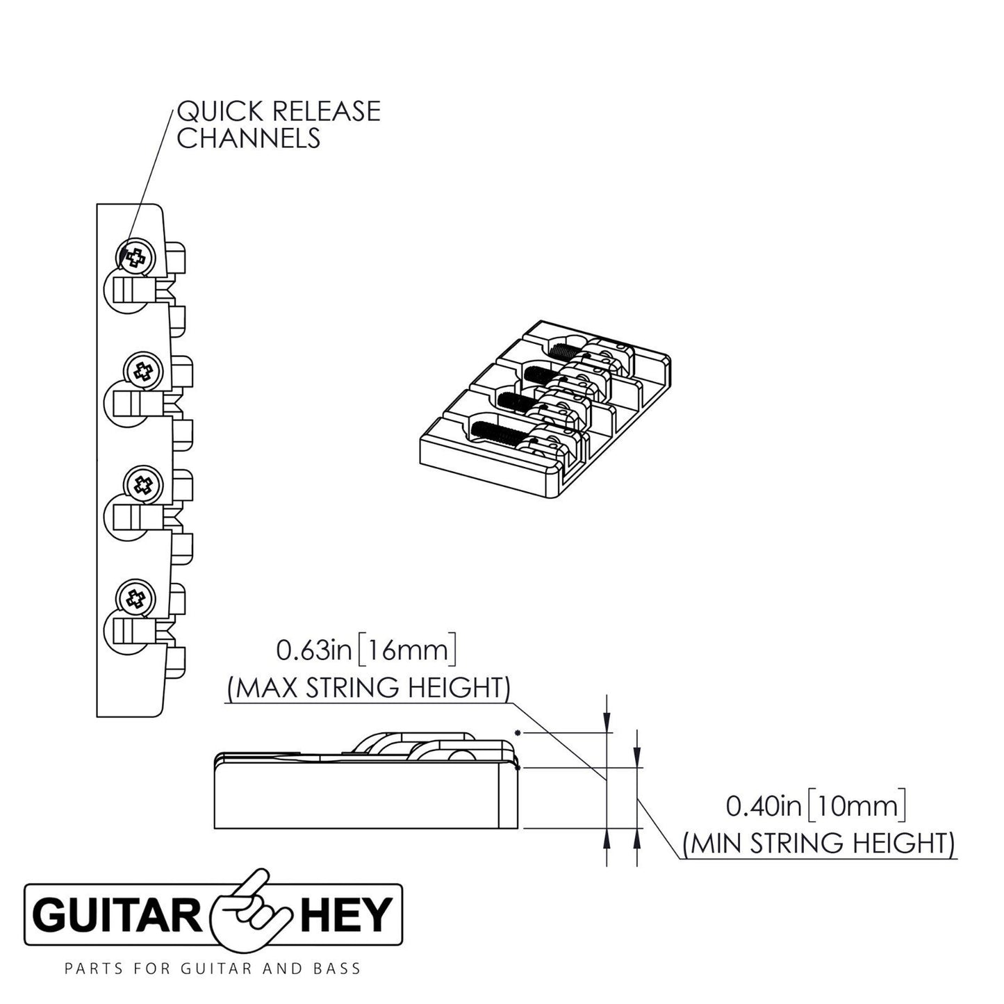 NEW Hipshot 5A4FM1AG 4 string A Style Fender Mount Aluminum Bass Bridge - GOLD