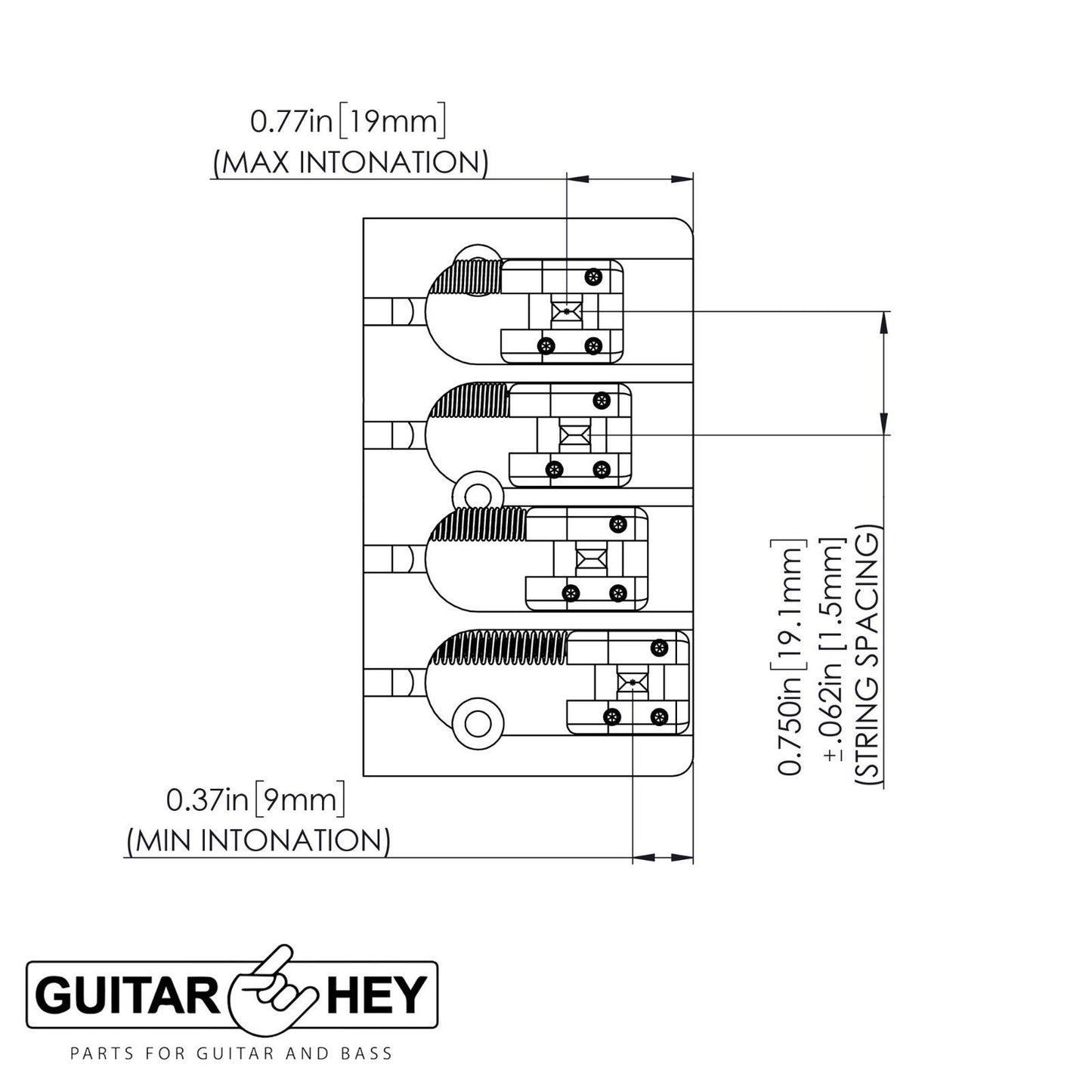 NEW Hipshot 5A4FM1AS 4 string A Style Fender Mount Aluminum Bass Bridge - SATIN