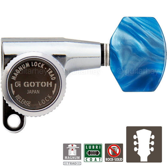 NEW Gotoh SG360-P9 MGT Locking Tuners L3+R3 SMALL Blue Pearl Buttons 3x3 CHROME