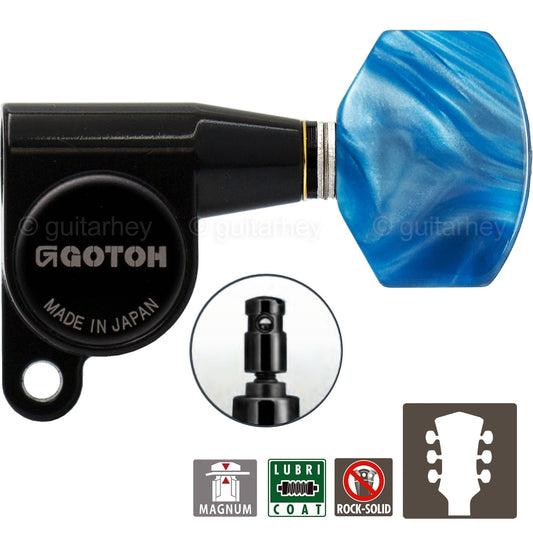 NEW Gotoh SG360-P9 MG Mini Tuners L3+R3 LOCKING Blue Pearloid Buttons 3x3 BLACK
