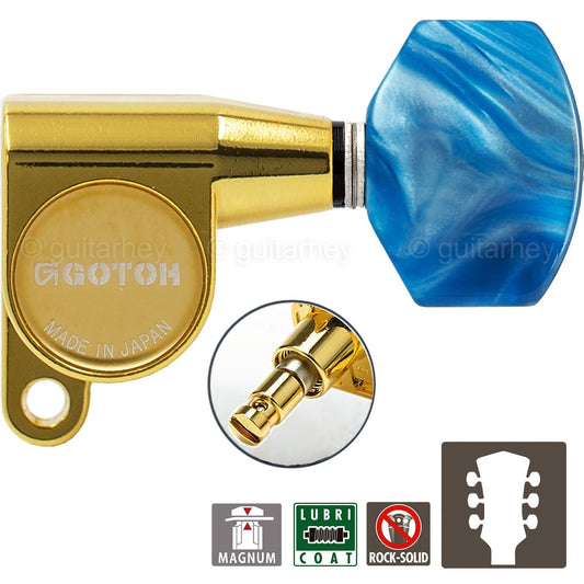 NEW Gotoh SG360-P9 MG Mini Tuners L3+R3 LOCKING Blue Pearloid Buttons 3x3 - GOLD