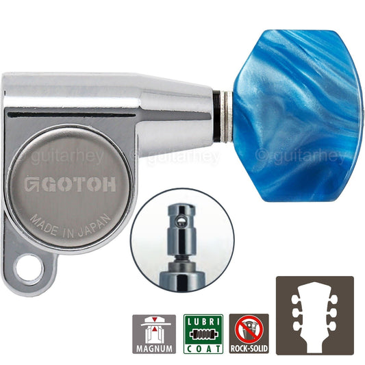 NEW Gotoh SG360-P9 MG Mini Tuners L3+R3 LOCKING Blue Pearloid Buttons 3x3 CHROME