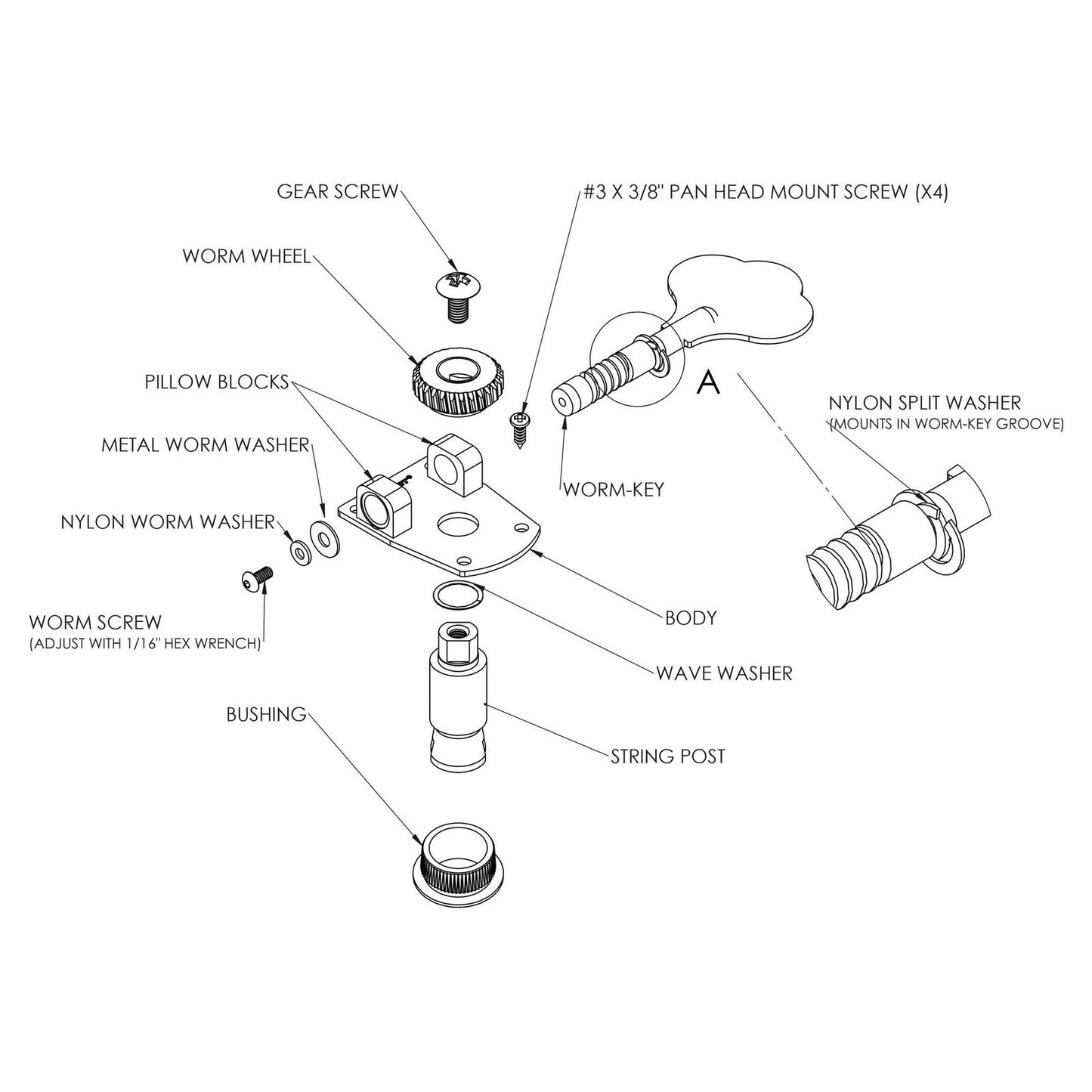 NEW Hipshot HB7 5 String 20710B L4+R1 Upgrade for Fender MIM Bass 4x1 - BLACK