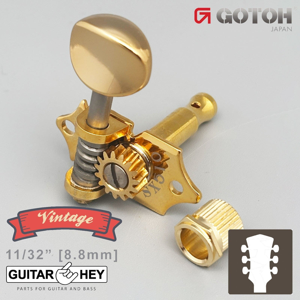 NEW GOTOH SXB510V-05M Electric/Acoustic Guitar 1:15 Vintage Tuners 3x3 - GOLD