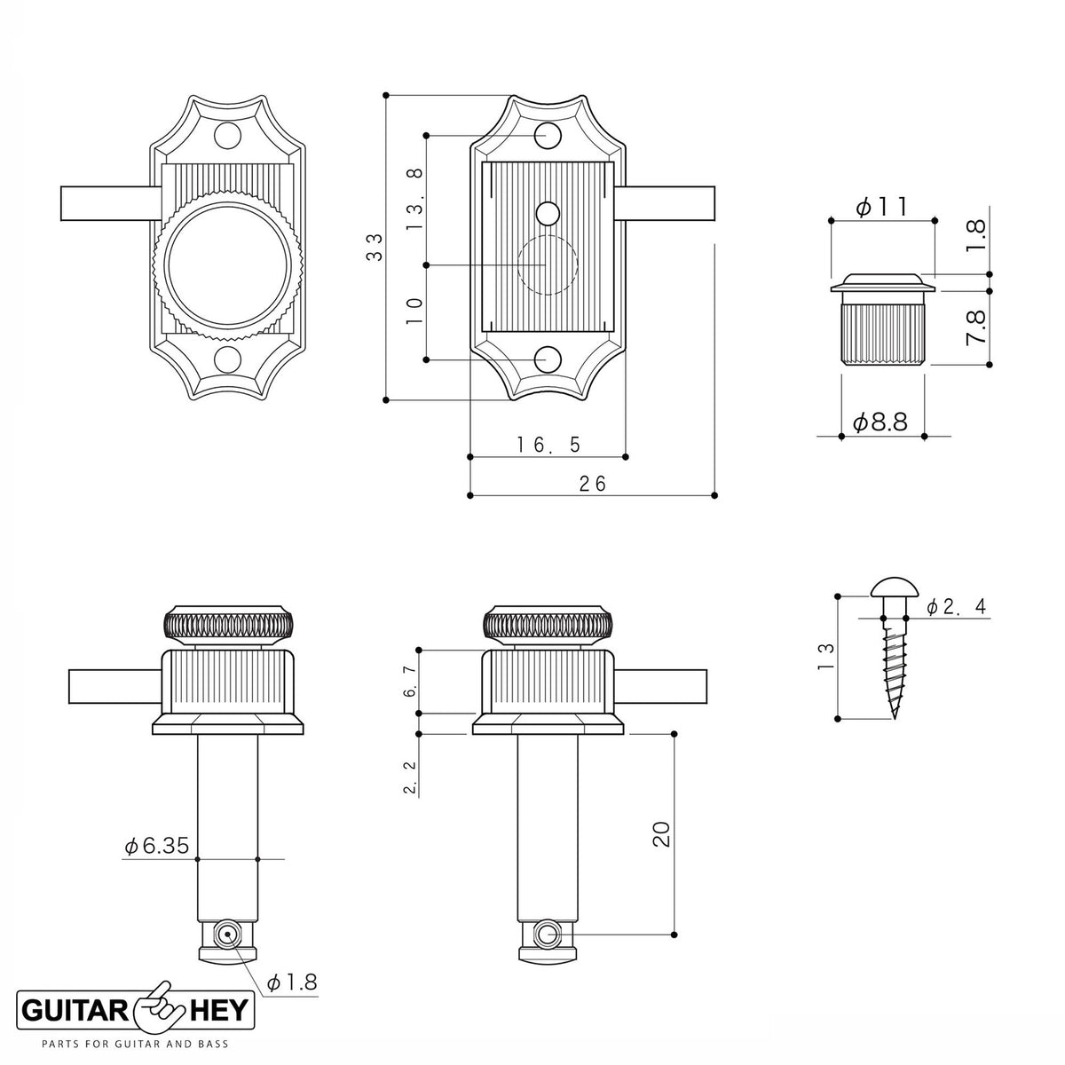 NEW Gotoh SD90-06M MGT Vintage Locking Tuners Keys for Gibson Style 3x3 - BLACK