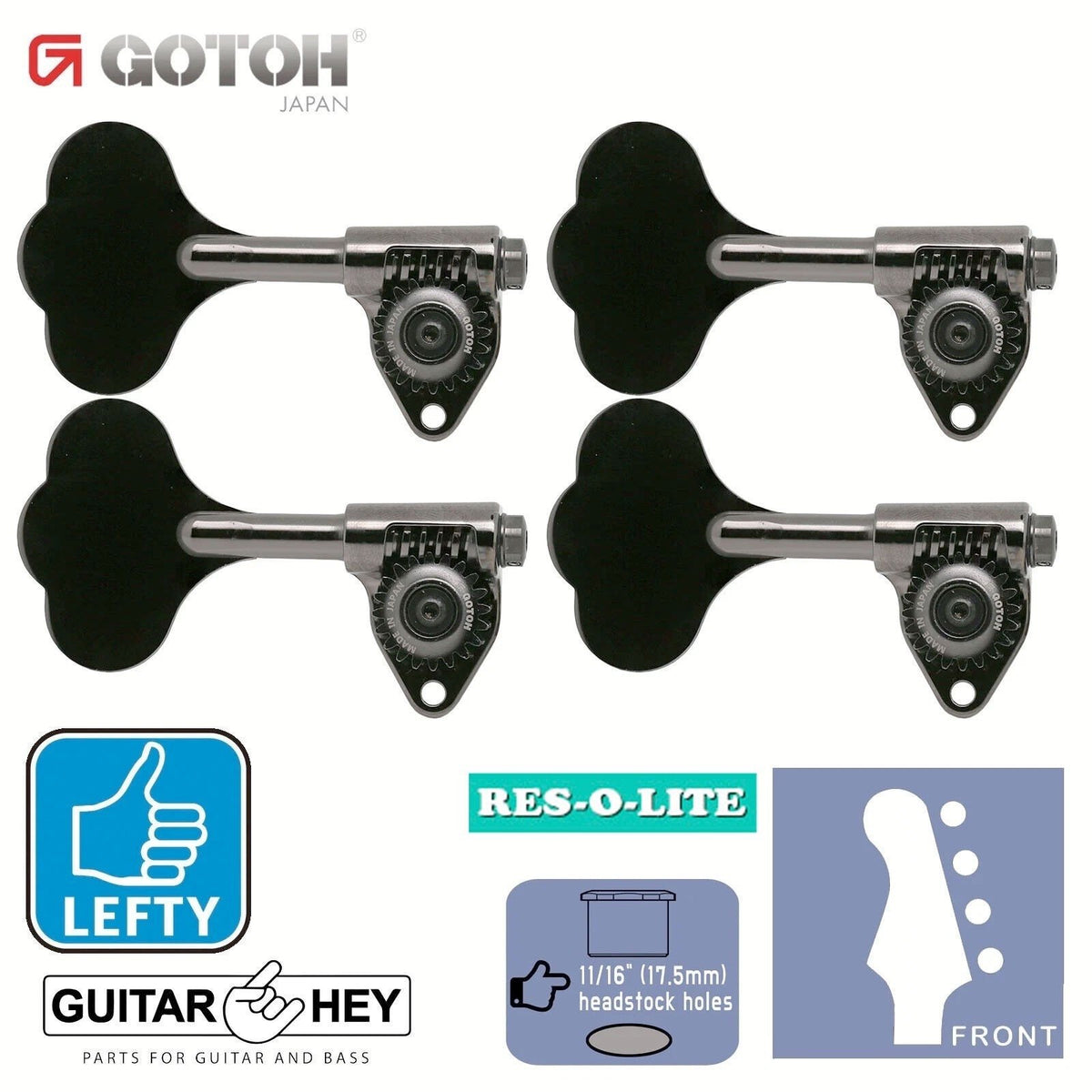 NEW Gotoh GRL510C-12 Bass 4-String R4 LEFTY 11/16" RES-O-LITE Tuners - COSMO BK