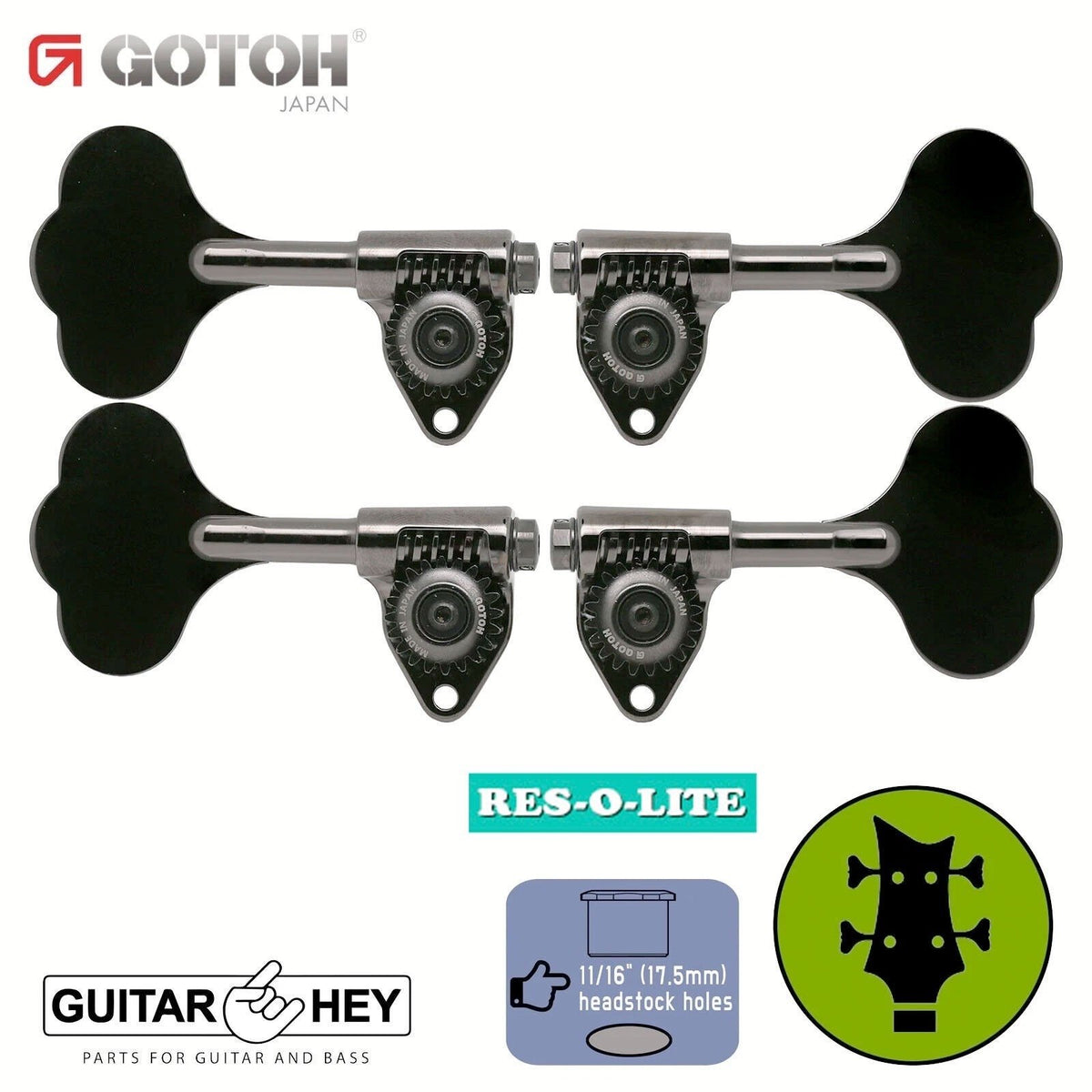 NEW Gotoh GRL510C-12 Bass 4-String L2+R2 11/16" RES-O-LITE Tuners 2x2 - COSMO BK
