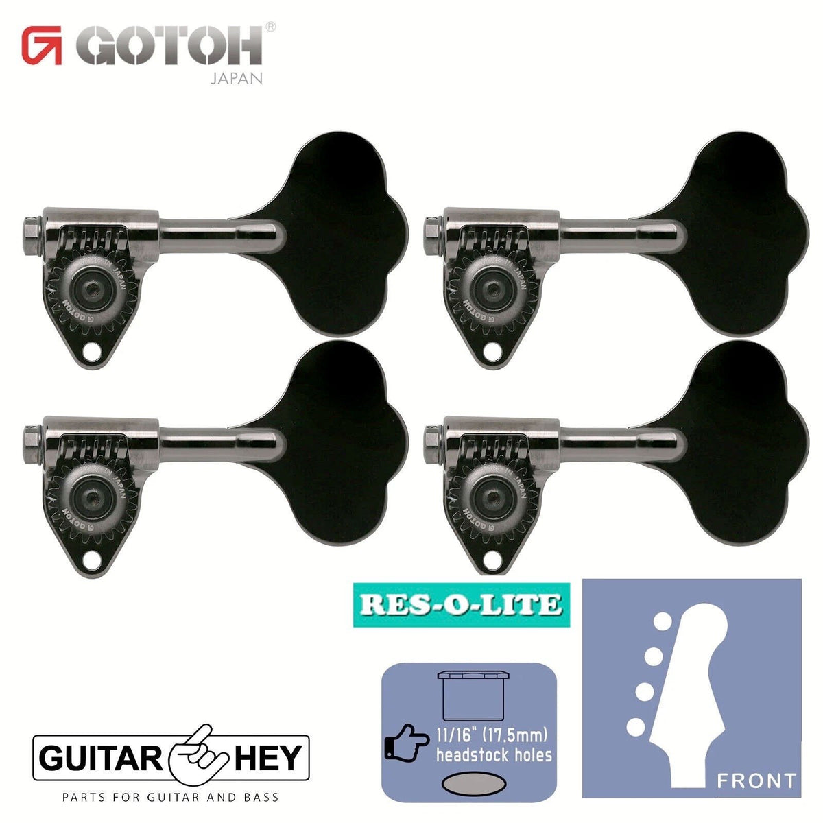 NEW Gotoh GRL510C-12 Bass 4-String 4-in-line 11/16" RES-O-LITE Tuners - COSMO BK
