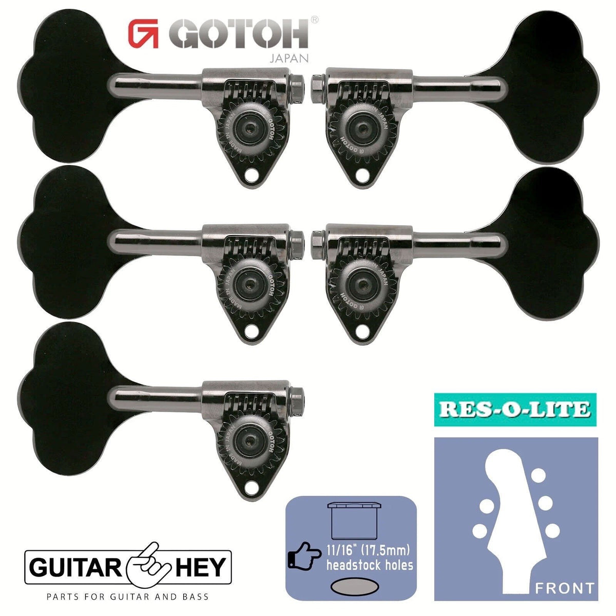 NEW Gotoh GRL510C-12 Bass 5-String L2+R3 11/16" RES-O-LITE Tuners 2x3 - COSMO BK