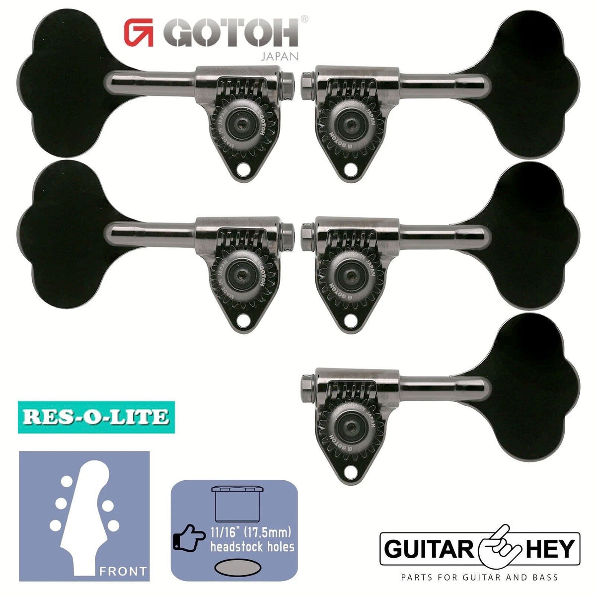 NEW Gotoh GRL510C-12 Bass 5-String L3+R2 11/16" Tuners Clover Key 3x2 - COSMO BK