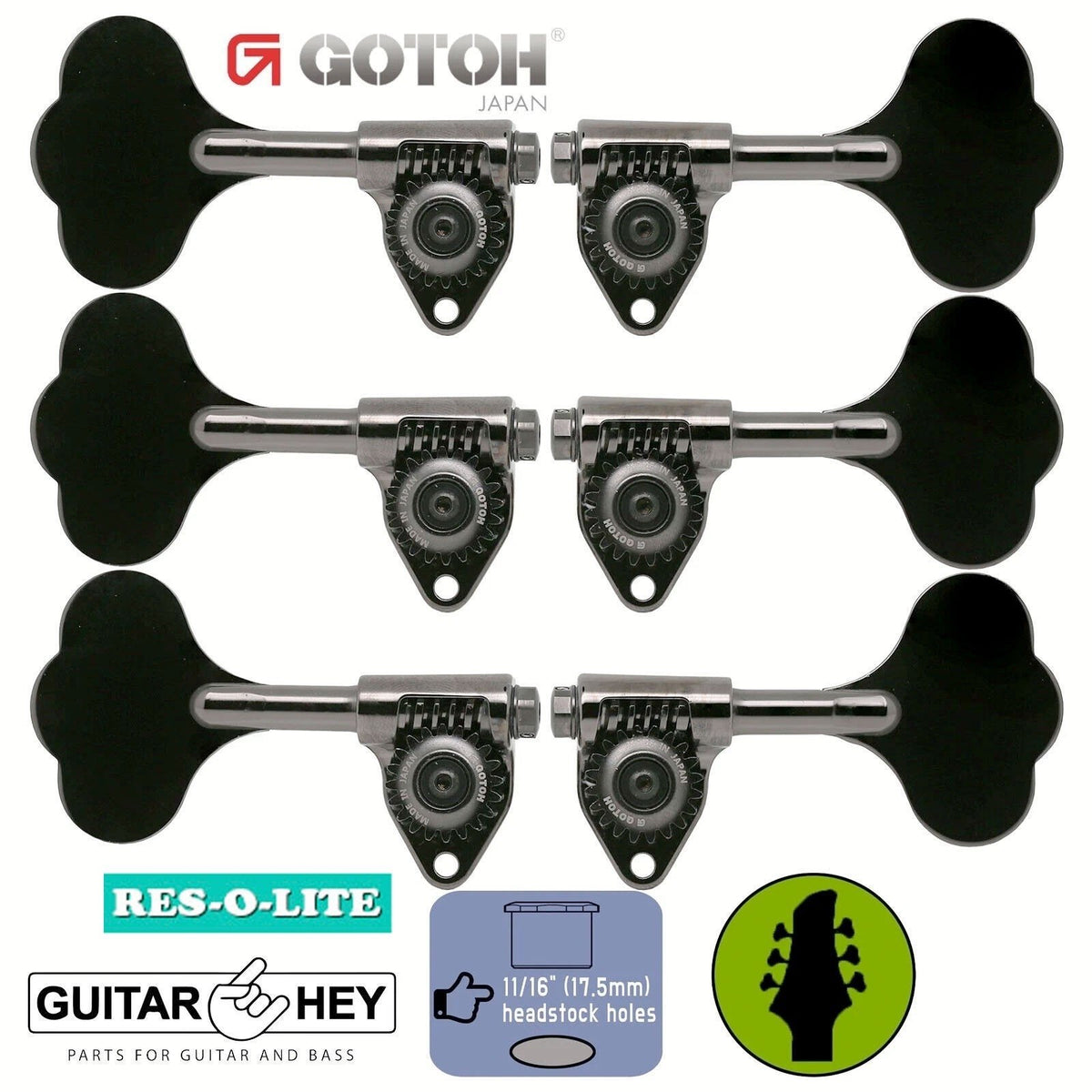 NEW Gotoh GRL510C-12 Bass 6-String L3+R3 11/16" RES-O-LITE Tuners 3x3 - COSMO BK