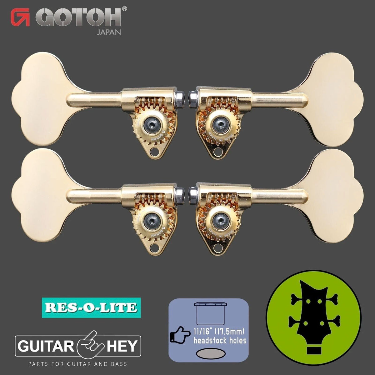 NEW Gotoh GRL510C-12 Bass 4-String L2+R2 11/16" RES-O-LITE Tuners 2x2 - GOLD