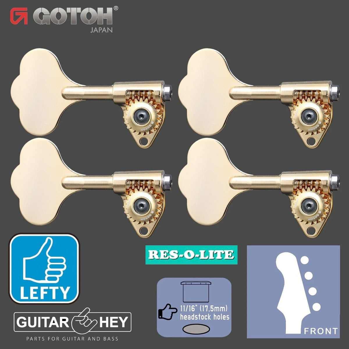 NEW Gotoh GRL510C-12 Bass 4-String R4 LEFTY 11/16" RES-O-LITE Tuners - GOLD