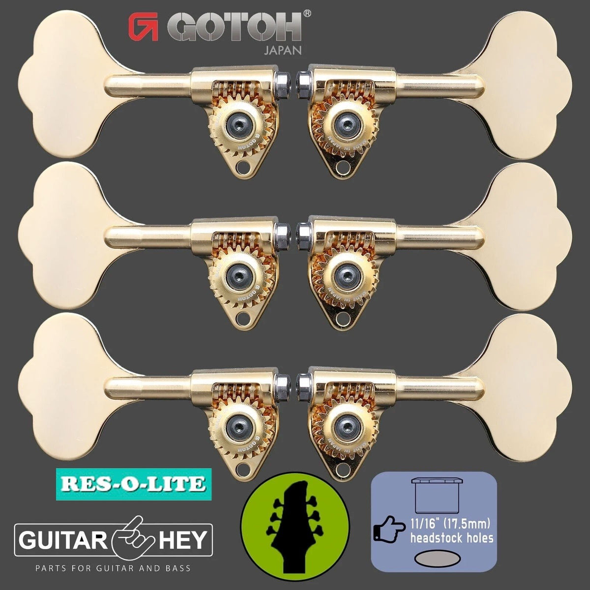 NEW Gotoh GRL510C-12 Bass 6-String L3+R3 11/16" RES-O-LITE Tuners 3x3 - GOLD
