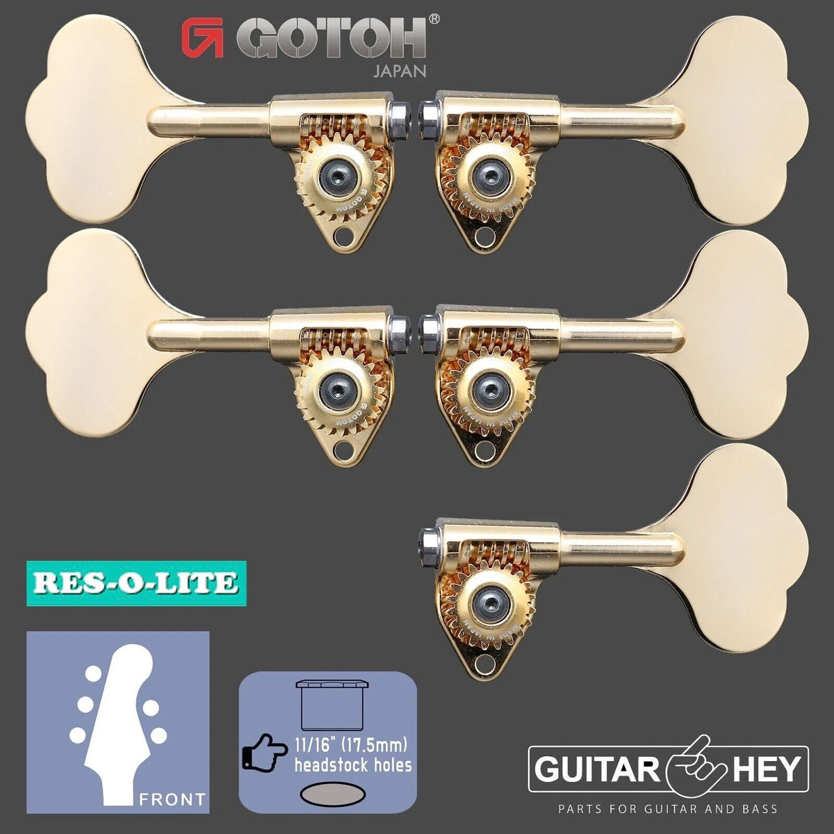 NEW Gotoh GRL510C-12 Bass 5-String L3+R2 11/16" Tuners Clover Key 3x2 - GOLD