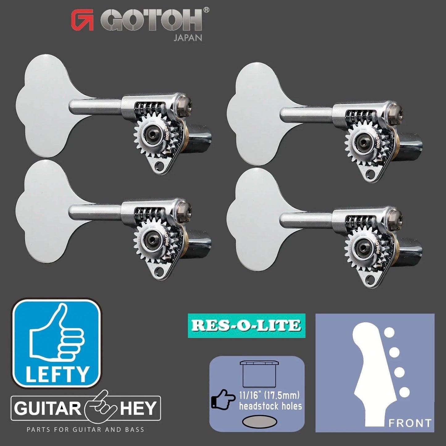NEW Gotoh GRL510C-12 Bass 4-String R4 LEFTY 11/16" RES-O-LITE Tuners - CHROME