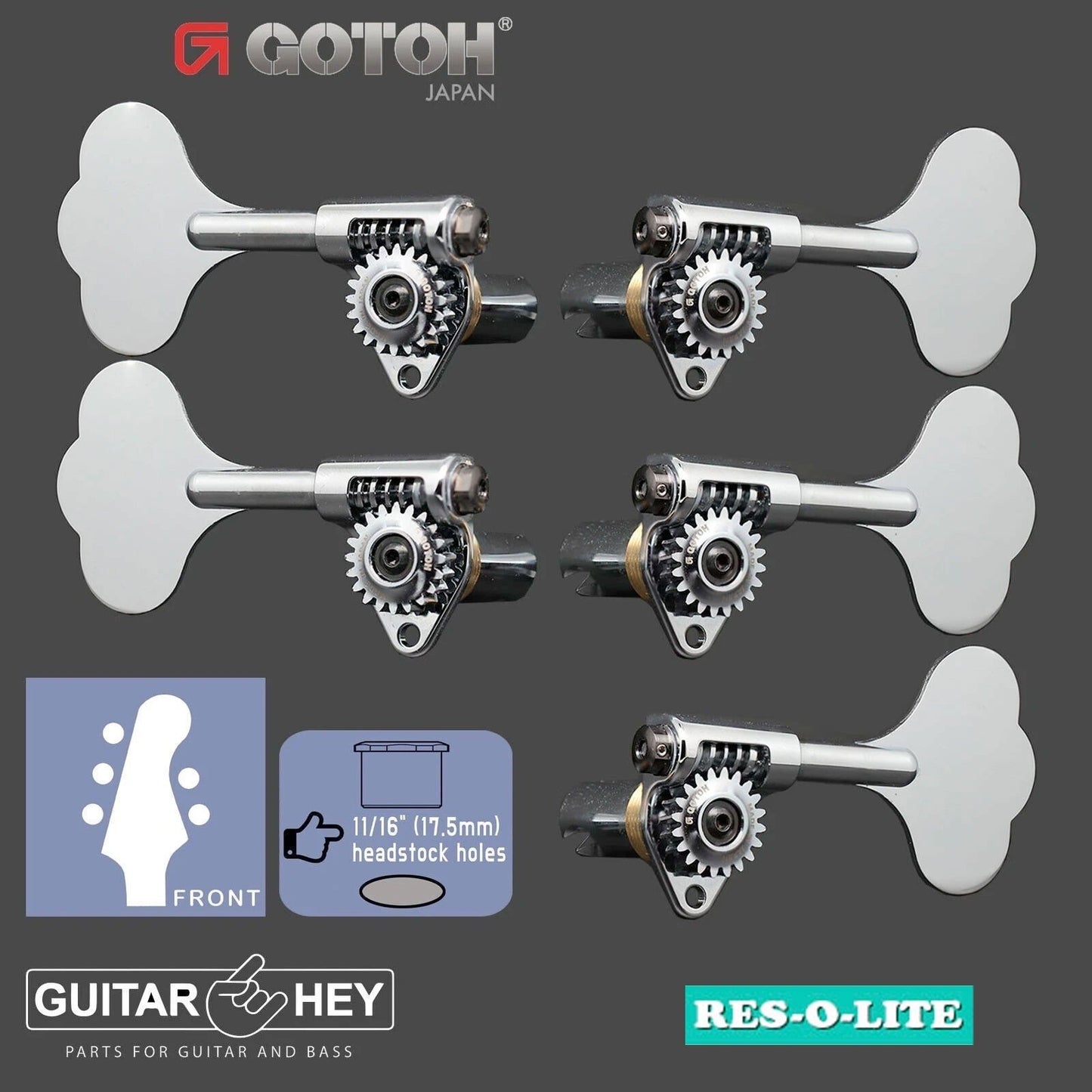 NEW Gotoh GRL510C-12 Bass 5-String L3+R2 11/16" Tuners Clover Key 3x2 - CHROME