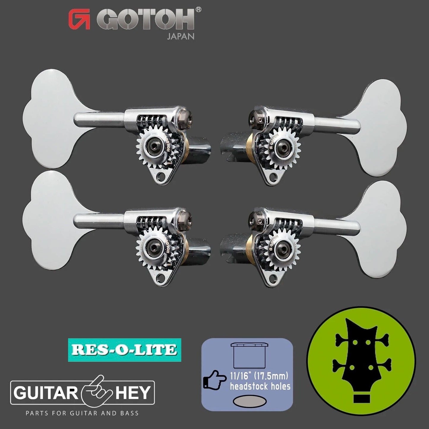NEW Gotoh GRL510C-12 Bass 4-String L2+R2 11/16" RES-O-LITE Tuners 2x2 - CHROME
