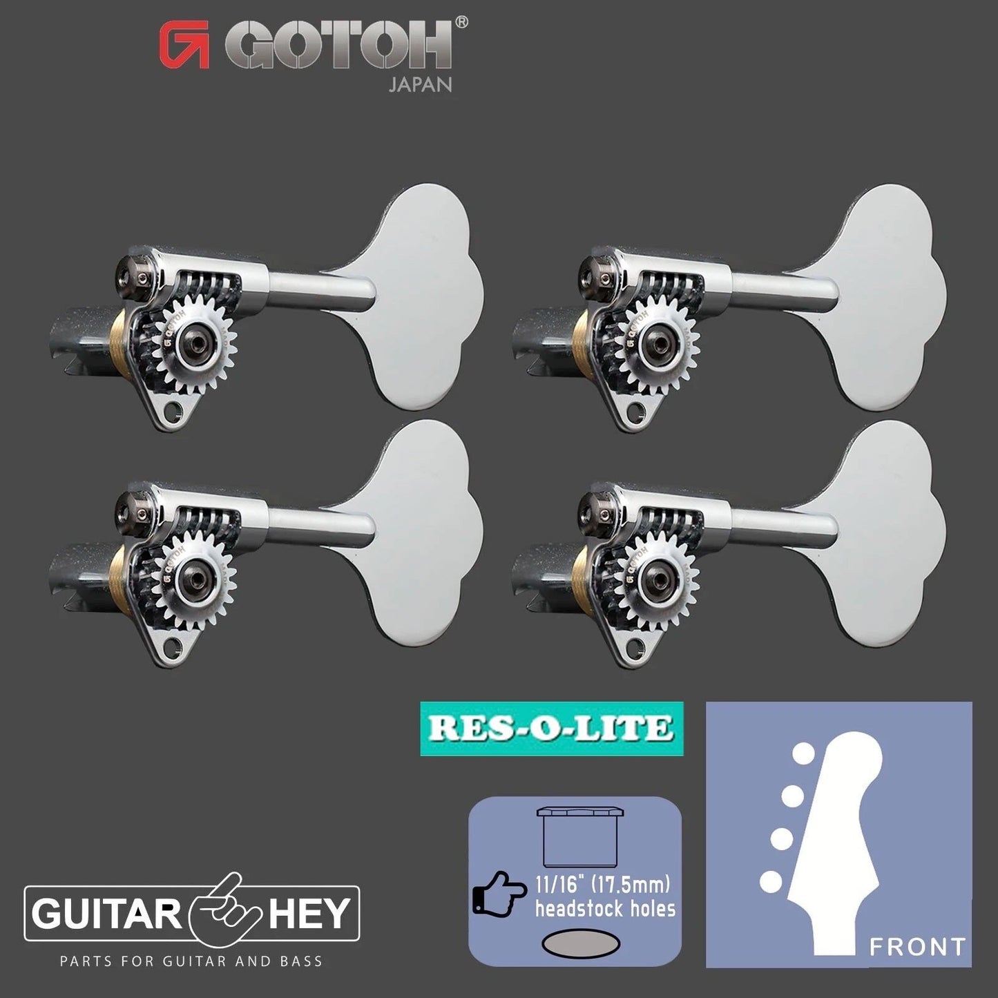 NEW Gotoh GRL510C-12 Bass 4-String L4 4-in-line 11/16" RES-O-LITE Tuners, CHROME