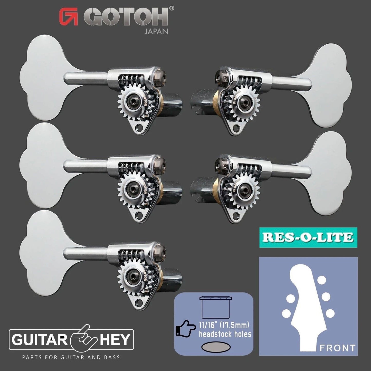 NEW Gotoh GRL510C-12 Bass 5-String L2+R3 11/16" RES-O-LITE Tuners 2x3 - CHROME