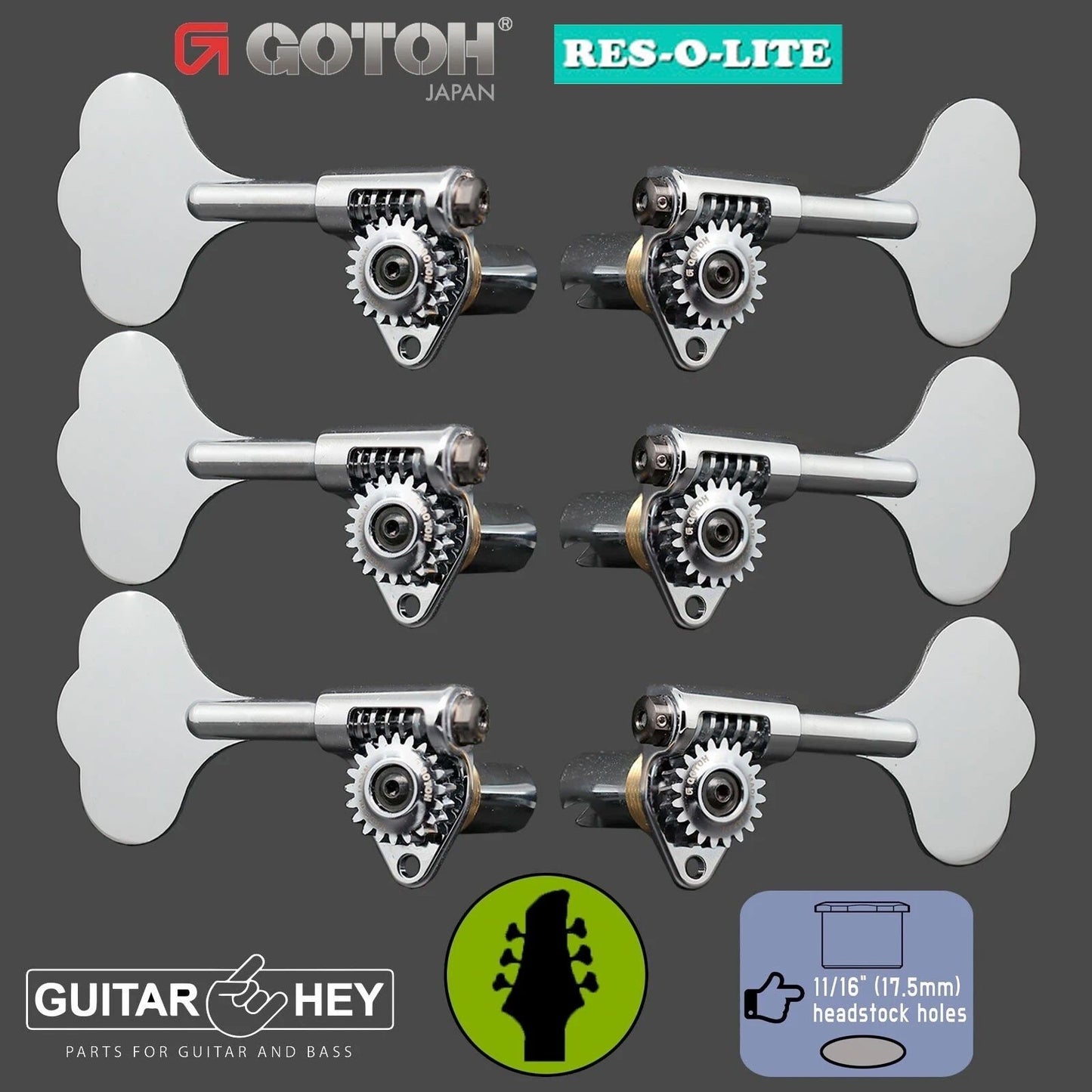 NEW Gotoh GRL510C-12 Bass 6-String L3+R3 11/16" RES-O-LITE Tuners 3x3 - CHROME